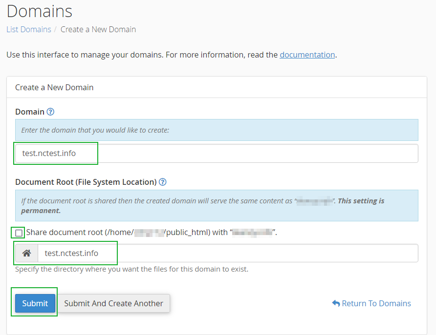 Mengisi Formulir Pembuatan Subdomain Baru