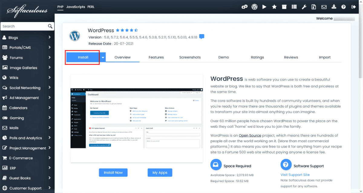 Instalasi WordPress dengan Softaculous