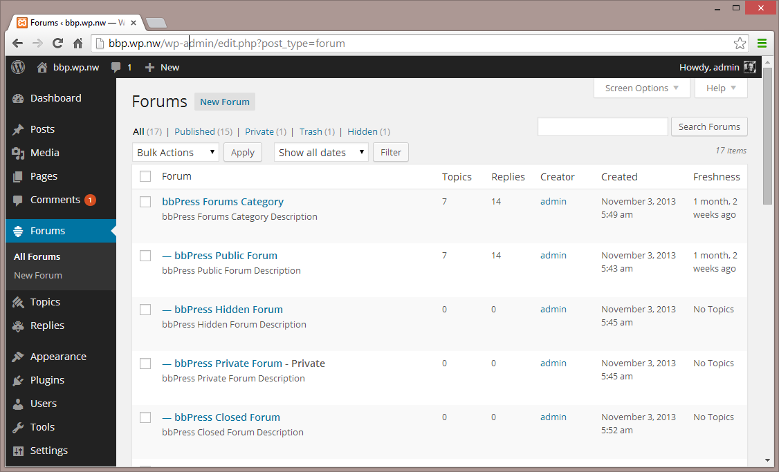 Dashboard bbPress